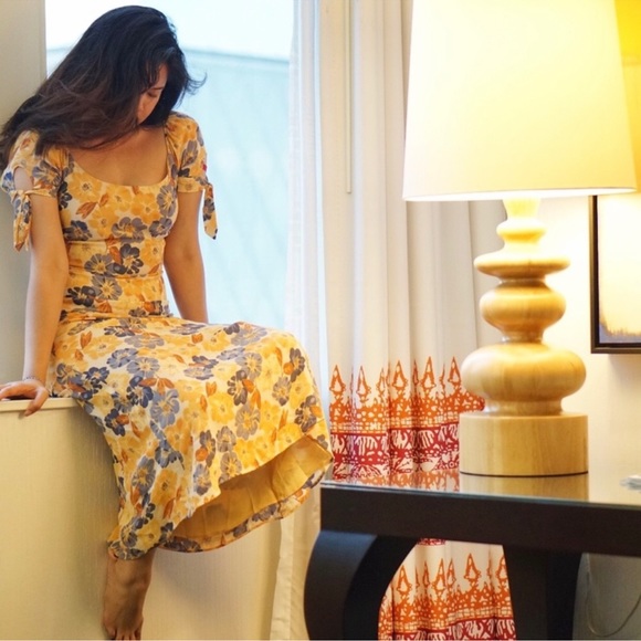 Reformation Meredith Yellow Floral Midi Dress in Terrazza Floral Size 8 - Picture 4 of 12